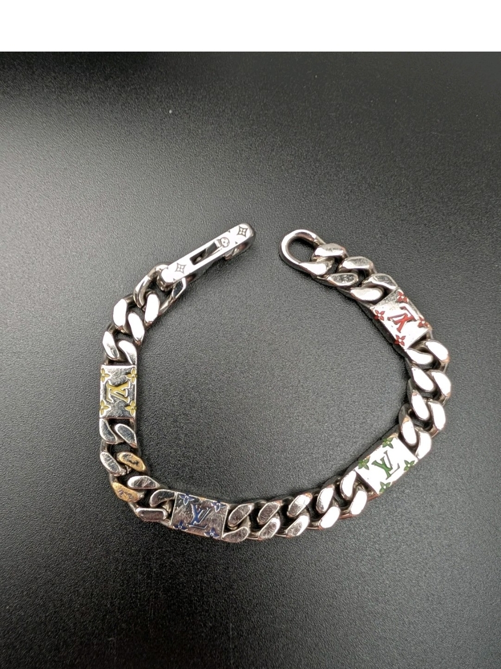 Louis Vuitton Silver-Tone Curb Bracelet with Monogram Panels - Picture 7 of 7